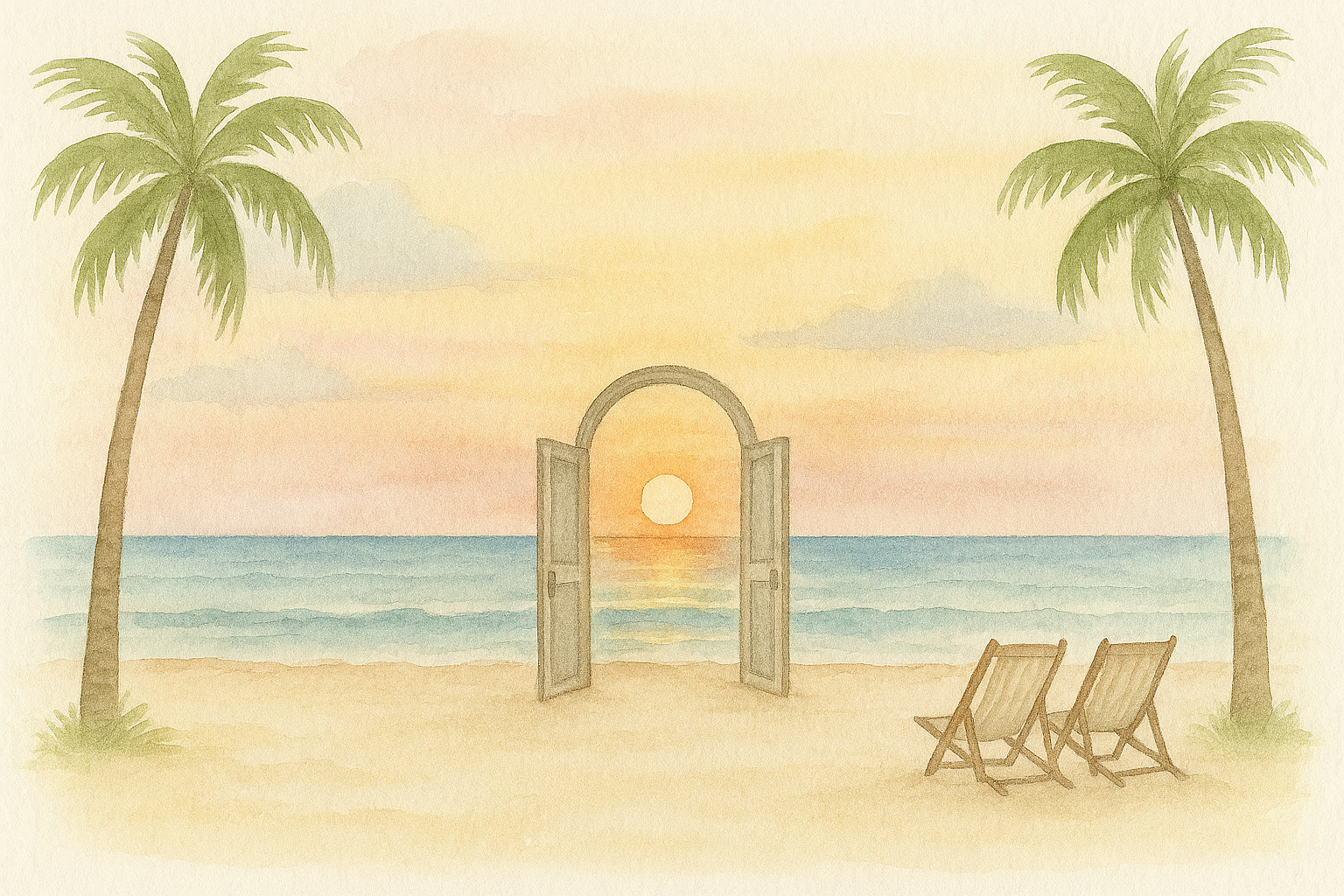 Praia ao pôr do sol com ondas suaves